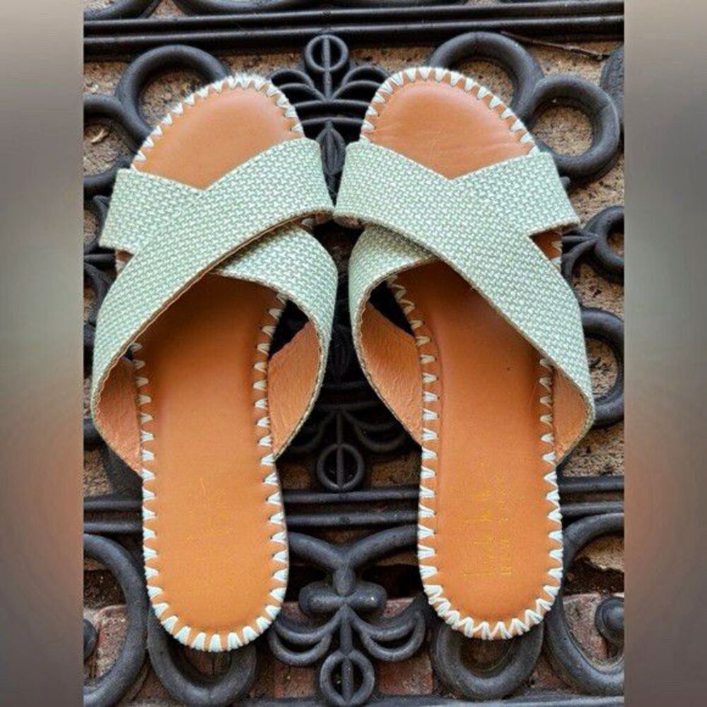 Nicole Miller Women's Beige Crisscross Slide Sandals Slip On Comfort US 8.5